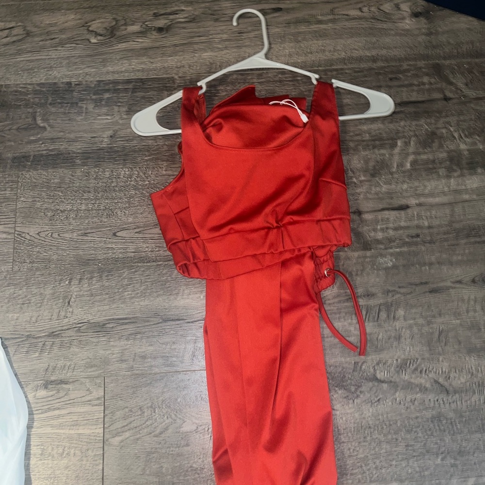 Elegant Red Satin Two-Piece Set